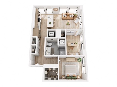 Floor plan for 1 bed, 1 bath, 902 sqft